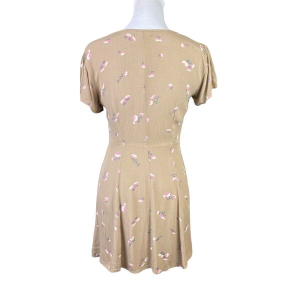 Amuse Society Yours to Keep Tan Light Brown Floral Crinkle Button Up Mini Dress - Picture 4 of 12